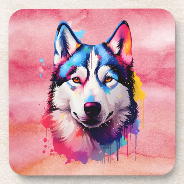 Porta-copo Watercolor Siberian Husky Colorir Art (Frente)
