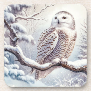 Porta-copo Watercolor Snowy Owl