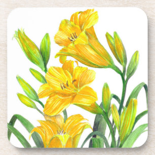 Porta-copo Watercolor Yellow Day Lily Floral Art