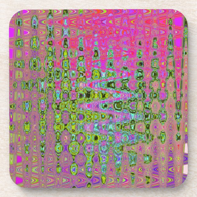 Porta-copo Wavy Abstract Green and Red Retro Mosaic Zigzags (Frente)