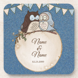Porta-copo Wedding Blue Brown Owl Glitter Beautiful Beverage 