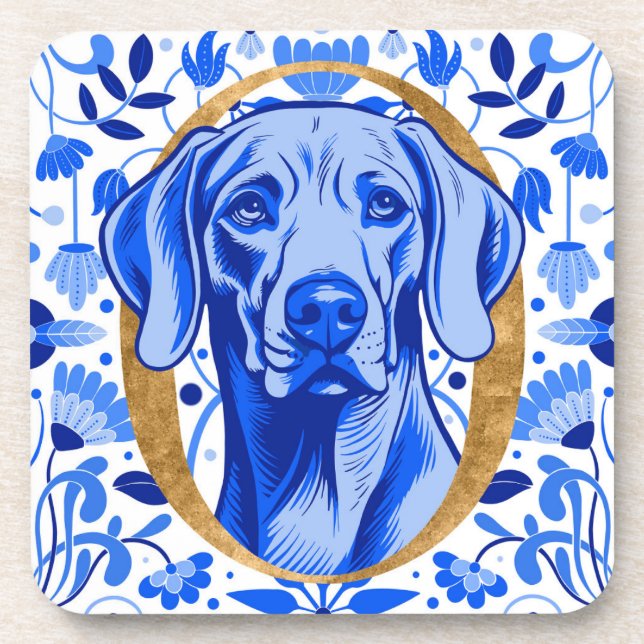 Porta-copo Weimaraner espiando através da letra "O" em Ouro (Frente)