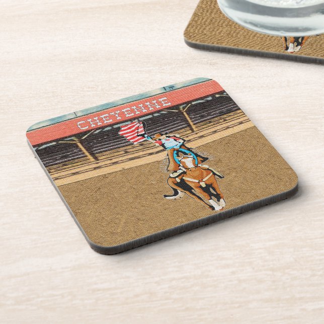 Porta-copo Western Cheyenne Rodeo Cowgirl American Flag 2 (Left Side)