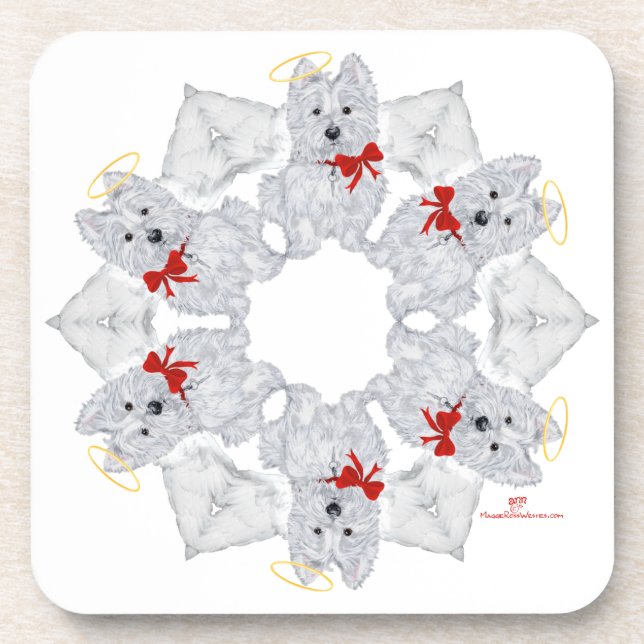 Porta-copo Westie Anjo Floco de Neve (Frente)