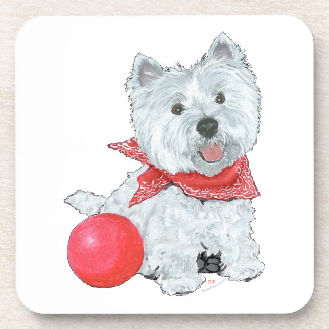 Porta-copo Westie Com Bola Vermelha (Frente)