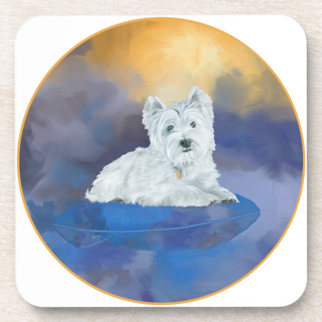 Porta-copo Westie no Travesseiro (Frente)