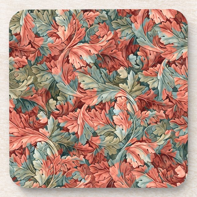 Porta-copo William Morris Acanto Ferrugem Vermelho Salvia Ver (Frente)