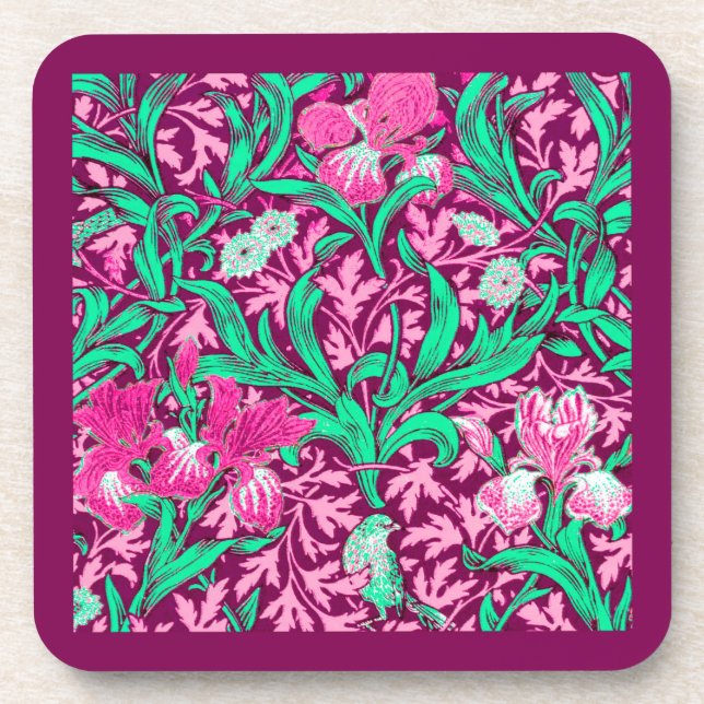 Porta-copo William Morris Irises, Fuchsia Pink e Wine (Frente)
