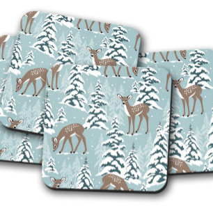 Porta-copo Winter Deer Christmas Conjunto de Cortiça de Nat