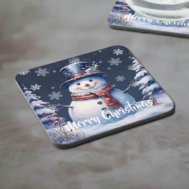 Porta-copo Winter Forest Snowman Natal (Winter Forest Snowman Christmas Beverage Coaster)