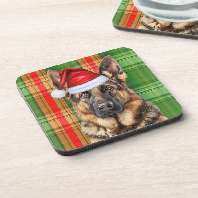 Porta-copo Winter Themed German Shepherd Dog Holiday Plaid (Left Side)