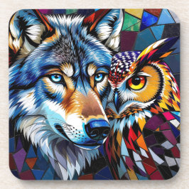 Porta-copo Wolf and Owl Vibrant and Colorful