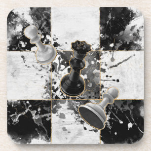 Porta-copo Xadrez abstrato art Watercolor e Dourado