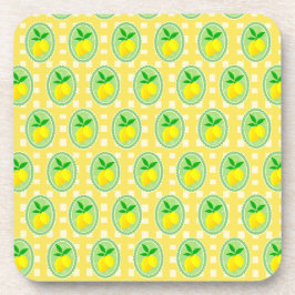 Porta-copo Xadrez Amarelo Limão Branco Retro