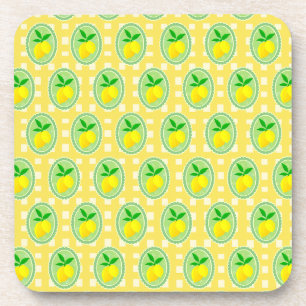 Porta-copo Xadrez Amarelo Limão Branco Retro