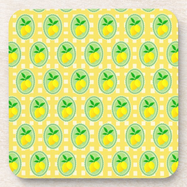 Porta-copo Xadrez Amarelo Limão Branco Retro (Frente)