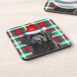 Porta-copo Xadrez de Feriado de Labradoodle Preto em Inverno