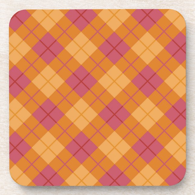 Porta-copo Xadrez diagonal na laranja e no rosa (Frente)