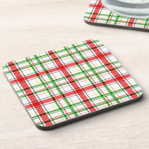 Porta-copo Xadrez Flannel de Natal - Design Tartan - Branco