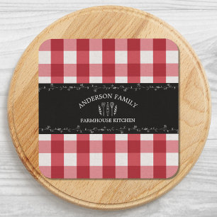 Porta-copo Xadrez Rústico Vermelho Country Quadro Negro