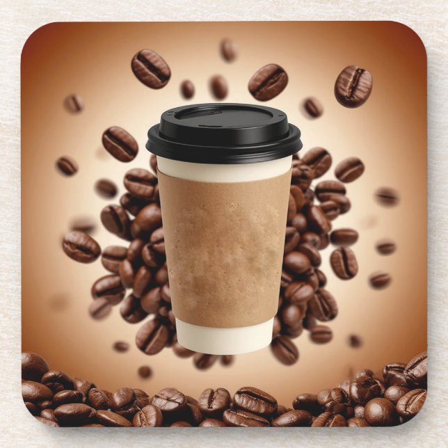 Porta-copo Xícara de café flutuante com grãos de café (Frente)