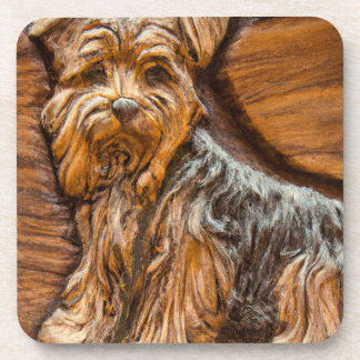 Porta-copo Yorkshire Terrier Faux Wood Carving