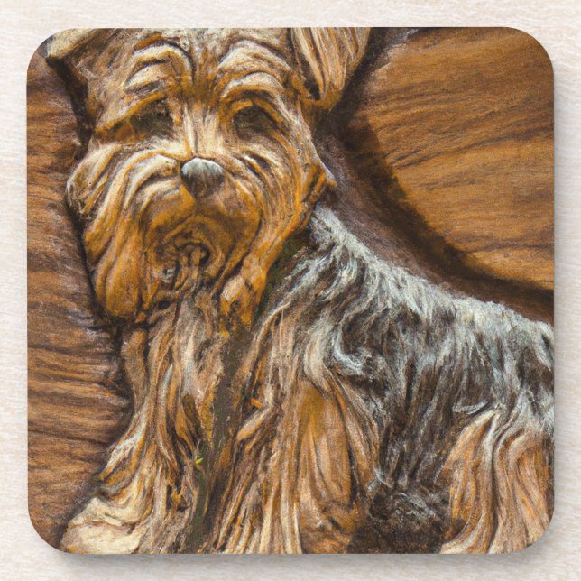 Porta-copo Yorkshire Terrier Faux Wood Carving (Frente)