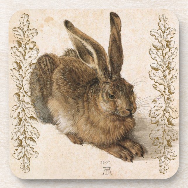Porta-copo Young Hare by Albrecht Dürer with Leafy Accents (Frente)