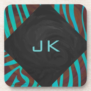 Porta-copo Zebra Brown e Teal com Monograma