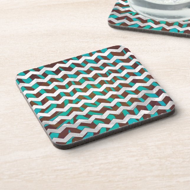 Porta-copo Zebra Chevron Brown e Teal Impressão (Left Side)