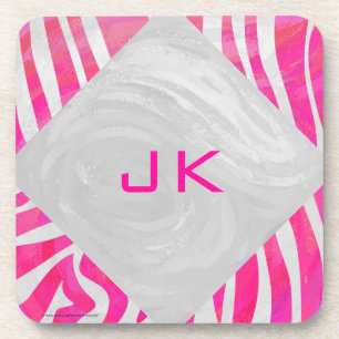 Porta-copo Zebra Rosa Choque e Branco com Monograma
