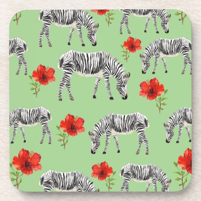 Porta-copo Zebras Entre Flores de Hibiscus (Frente)