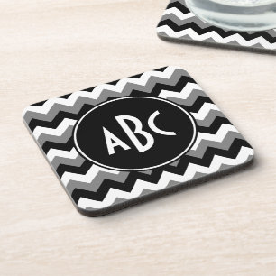 Porta-copo Ziguezague preto e branco cinzento Monogrammed