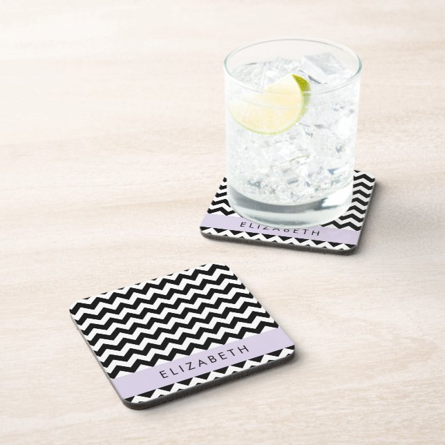 Porta-copo Zigzag preto-e-branco, padrão Chevron, seu nome (Lado Direito)