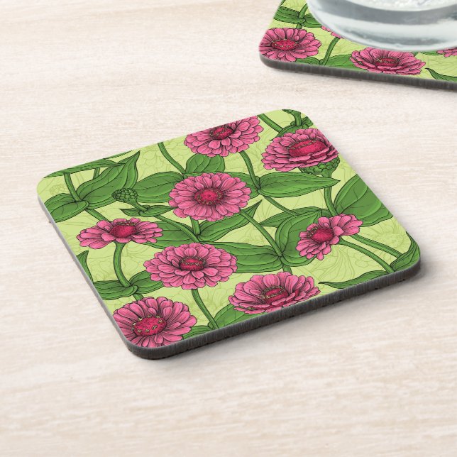 Porta-copo Zinnias cor-de-rosa em verde claro (Left Side)