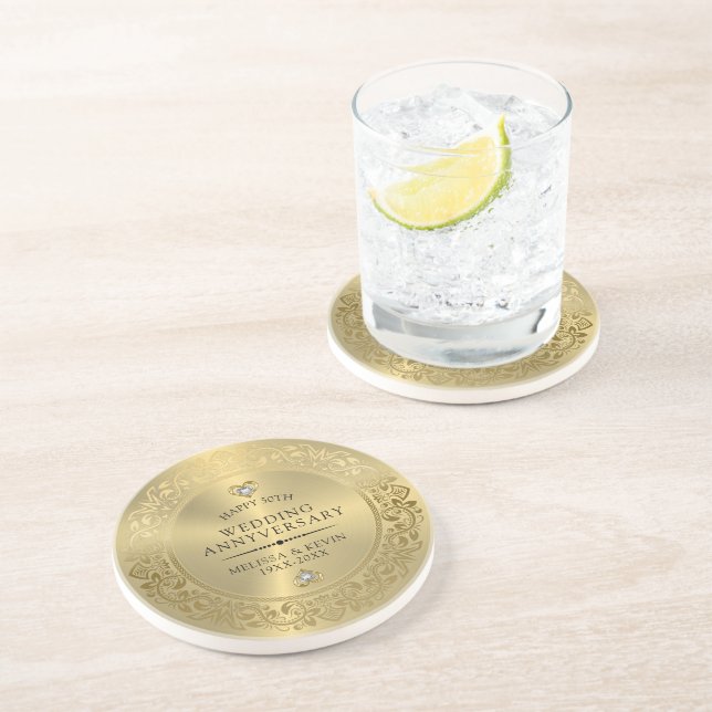 Porta-copos 50º Aniversário de Casamento Shiny Floral gold Fra (Lateral)