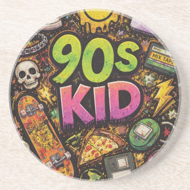 Porta-copos 90s Kids Grunge Seamless Pattern: Pizza, Skeletons (Frente)