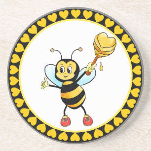 Porta-copos Abelha Mel Bumble Cute & Corações em Preto e Amare