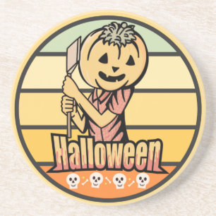 PORTA-COPOS ABÓBORA DE HALLOWEEN VINTAGE COM MACHADO E CRÂNIO