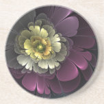 Porta-copos Abstract Modern Purpur Khaki Gray Fractal Flower<br><div class="desc">Magical big fantasy flower with bold colors.
Design for your sandstone coaster and more.</div>
