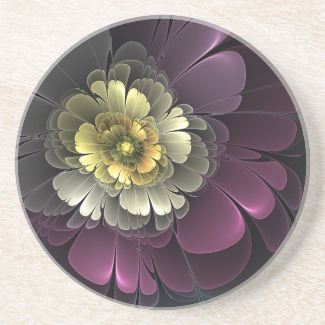 Porta-copos Abstract Modern Purpur Khaki Gray Fractal Flower (Frente)