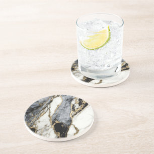 Porta-copos Abstrato de espiral Dourada de mármore branco da C