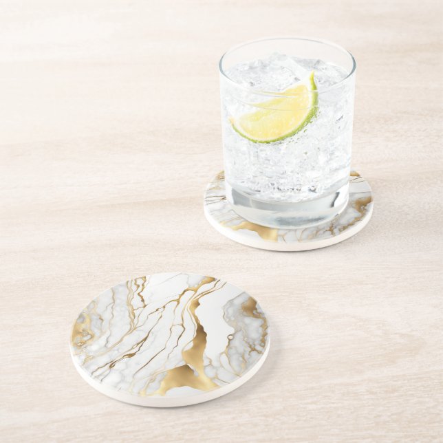 Porta-copos Abstrato de mármore branco e Dourado (Lateral)