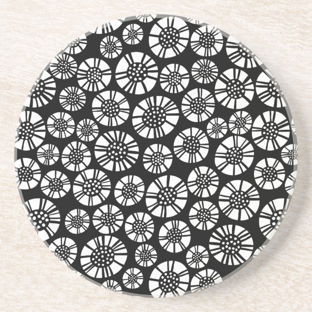 Porta-copos Abstrato Flores 031023 - White on Black (Branco so (Frente)