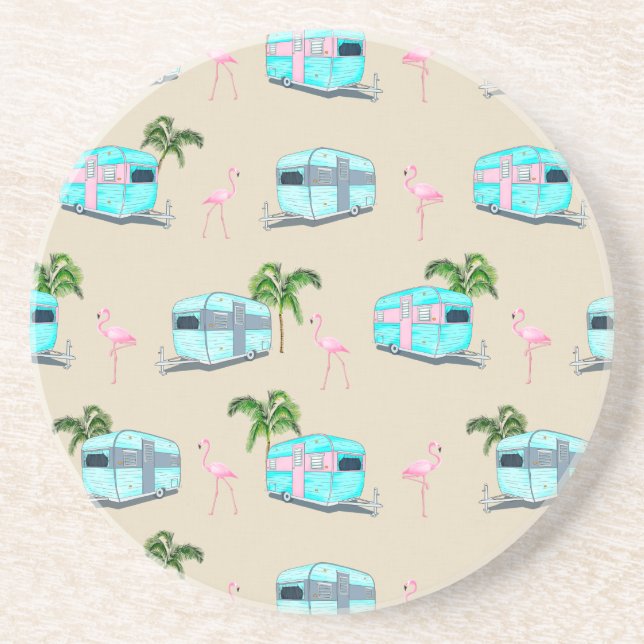 Porta-copos Acampamento de praia RV com Flamingos (Frente)