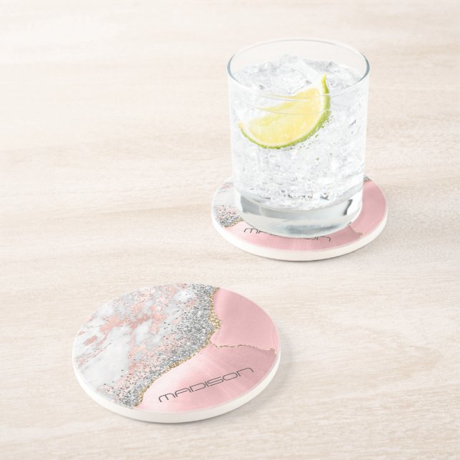 Porta-copos Agato de mármore rosa (Lateral)