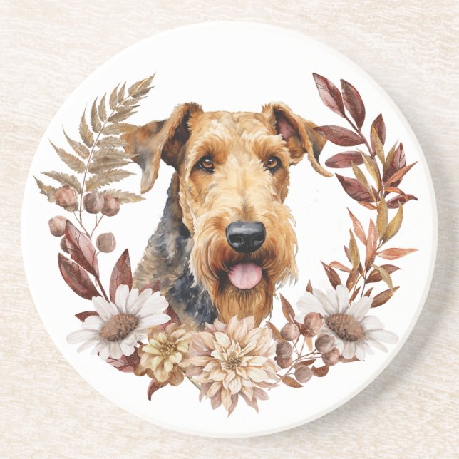 Porta-copos Airedale Terrier Dog Autumn Wreath (Frente)