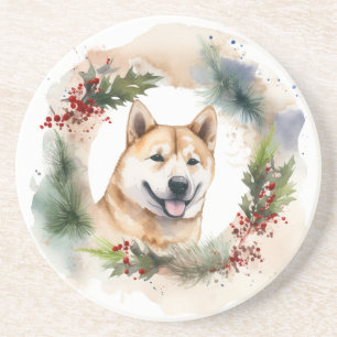 Porta-copos Akita Christmas Wreath Festivo Pup