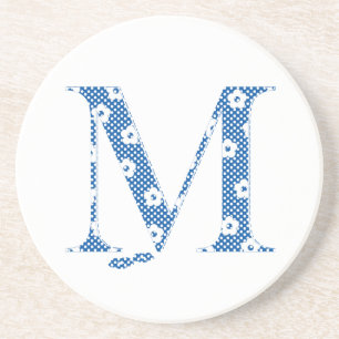 Porta-copos alfabeto floral M (azul e pontos)