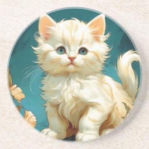 Porta-copos Alphonse Mucha Art Nouveau White Cat